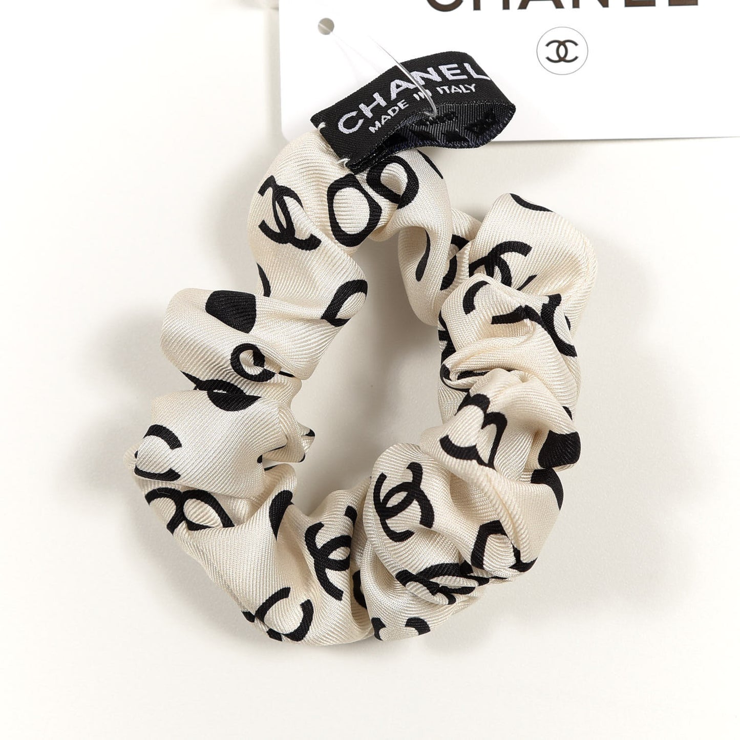 Silk CC Twilly Hair Tie Ivory Black
