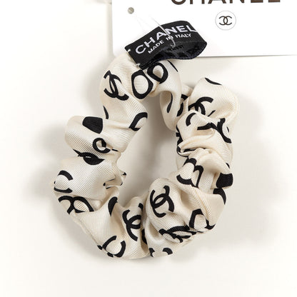 Chanel Silk CC Twilly Hair Tie Ivory Black 4 of 4
