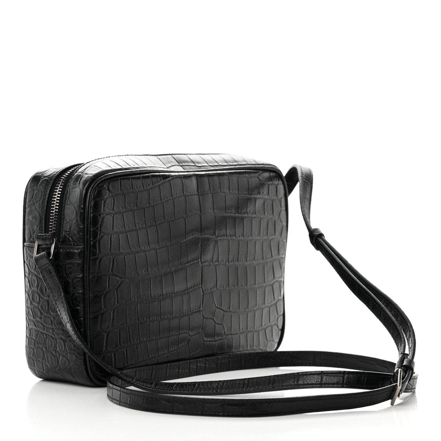 Saint Laurent Calfskin Crocodile Embossed Monogram Lou Camera Bag Black 3 of 11
