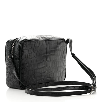 Saint Laurent Calfskin Crocodile Embossed Monogram Lou Camera Bag Black 3 of 11