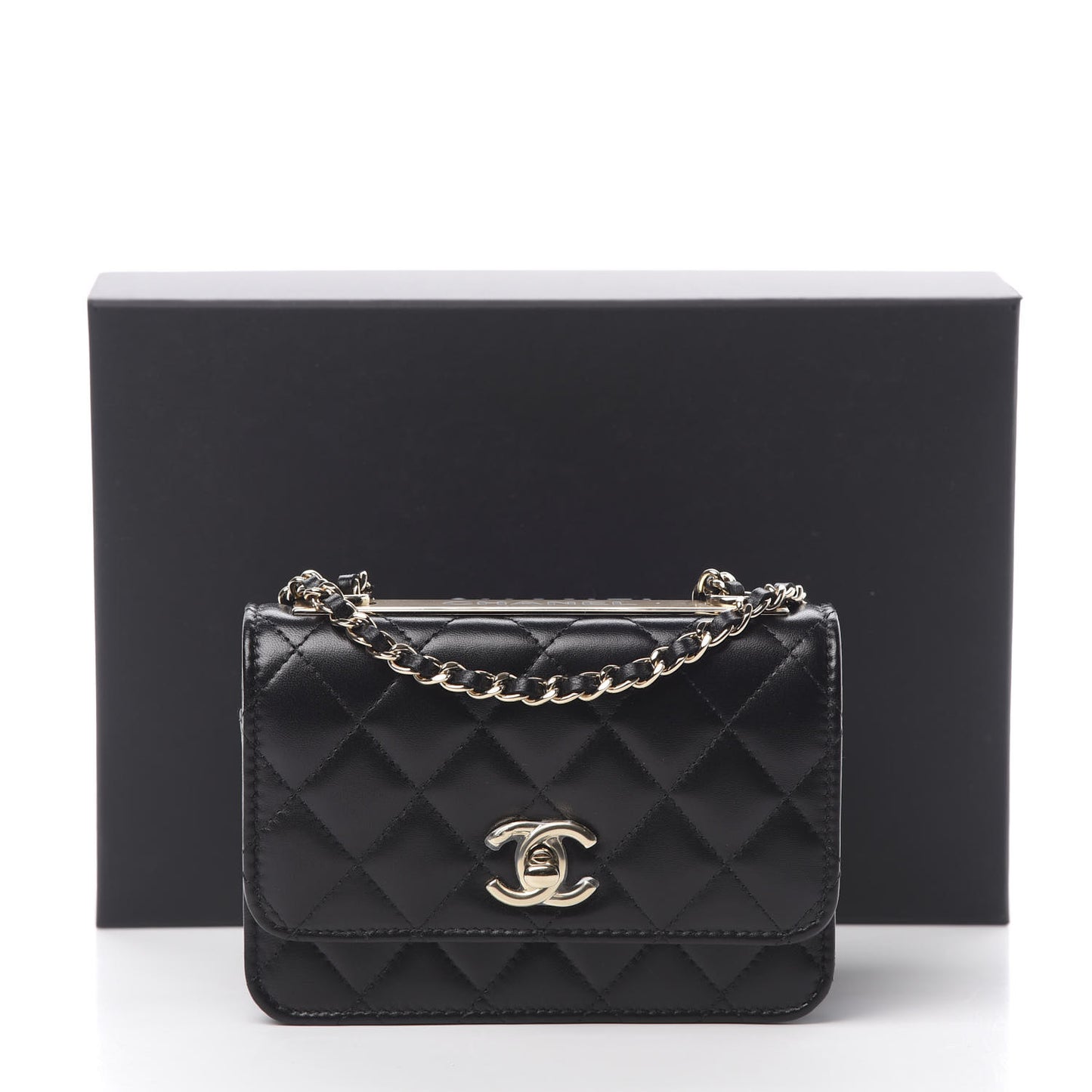 Lambskin Quilted Mini Trendy CC Wallet On Chain WOC Black