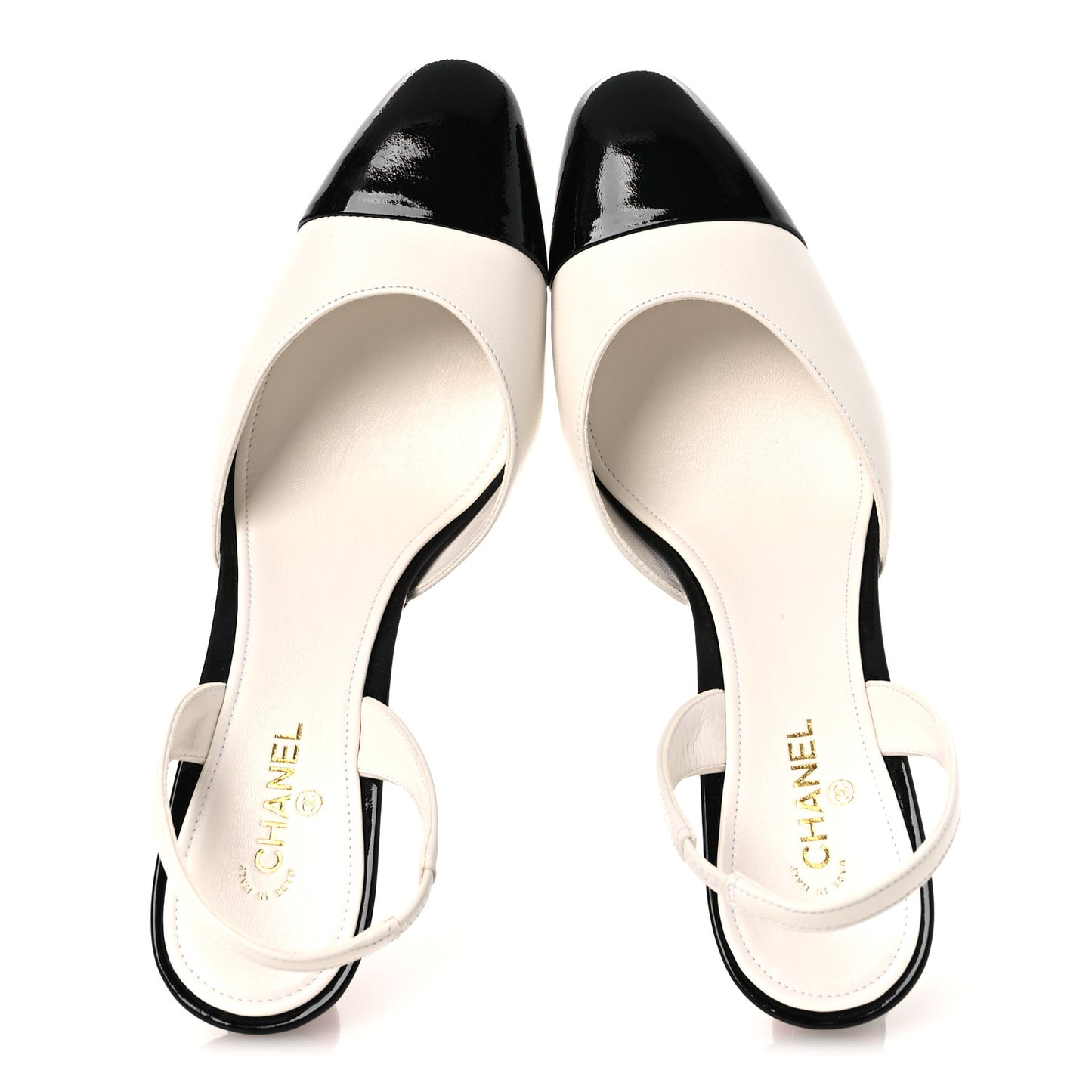 Lambskin Patent Calfskin Cap Toe CC Apple Slingback Pumps 40 White Black