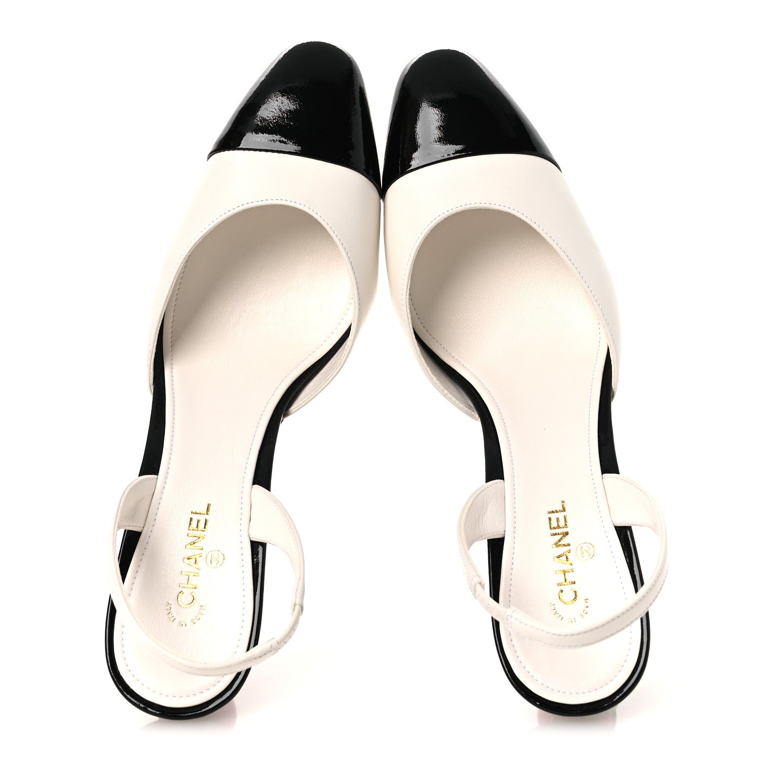 Chanel Lambskin Patent Calfskin Cap Toe CC Apple Slingback Pumps 40 White Black 2 of 11