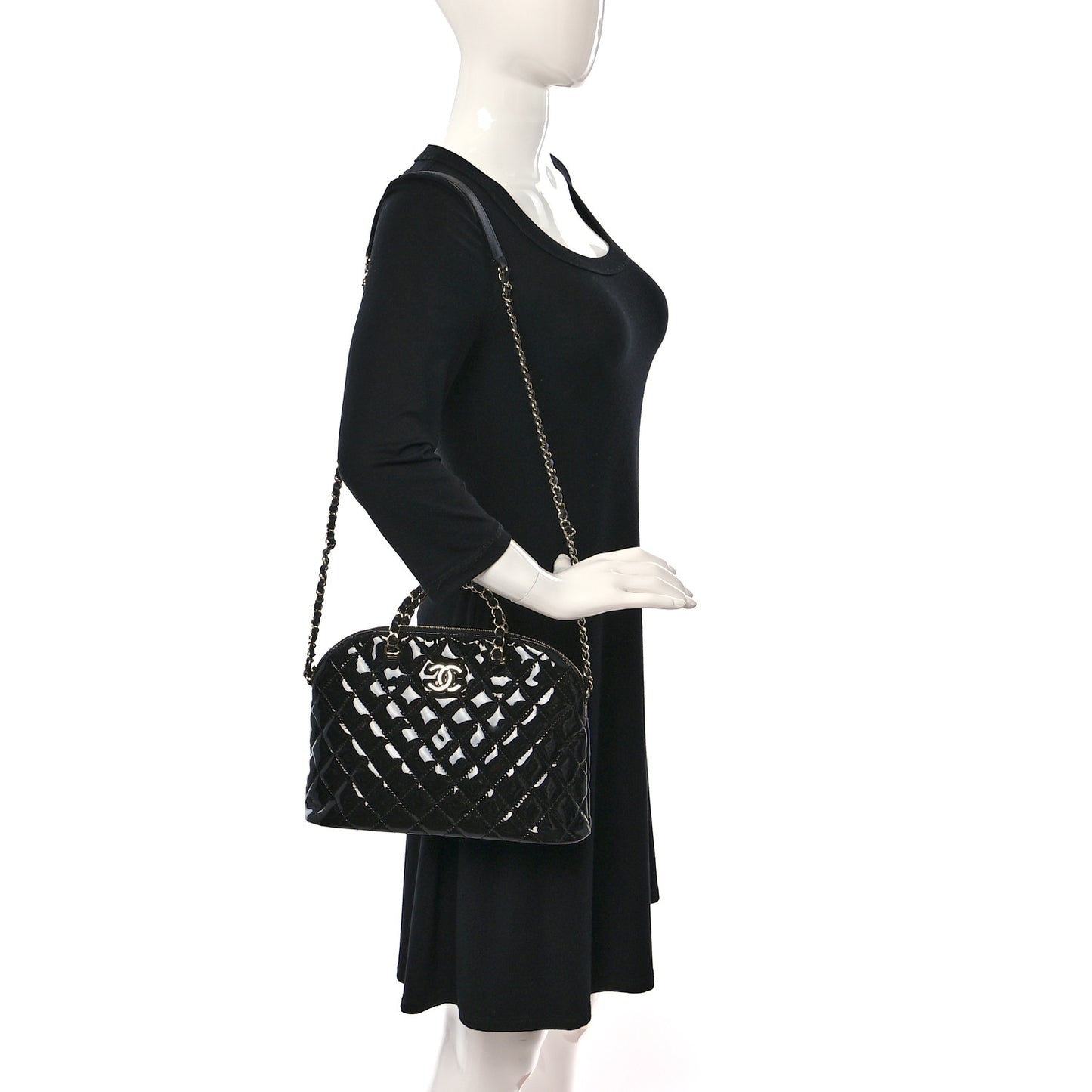 Patent Quilted Shiny Coco Small Shopping Bag Black