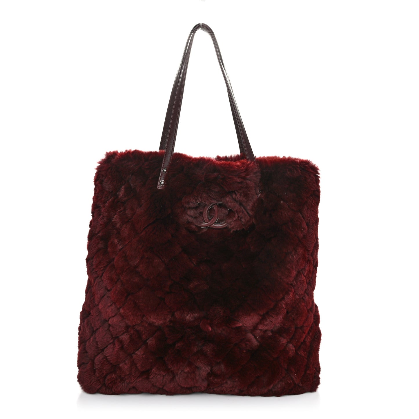 Rabbit Fur Quilted Pattern Shopping Tote Burgundy