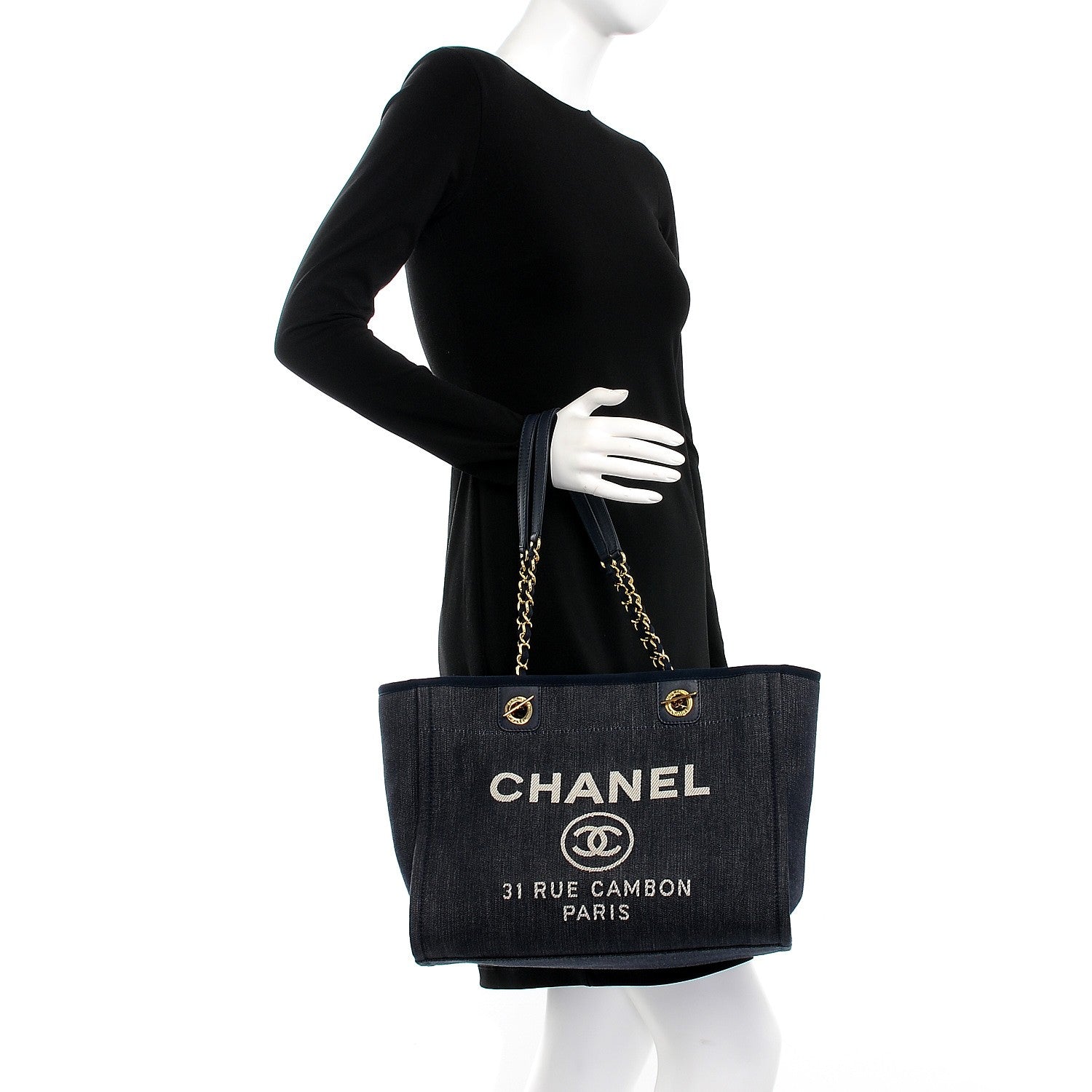 Chanel Canvas Small Deauville Tote Dark Blue 2 of 14
