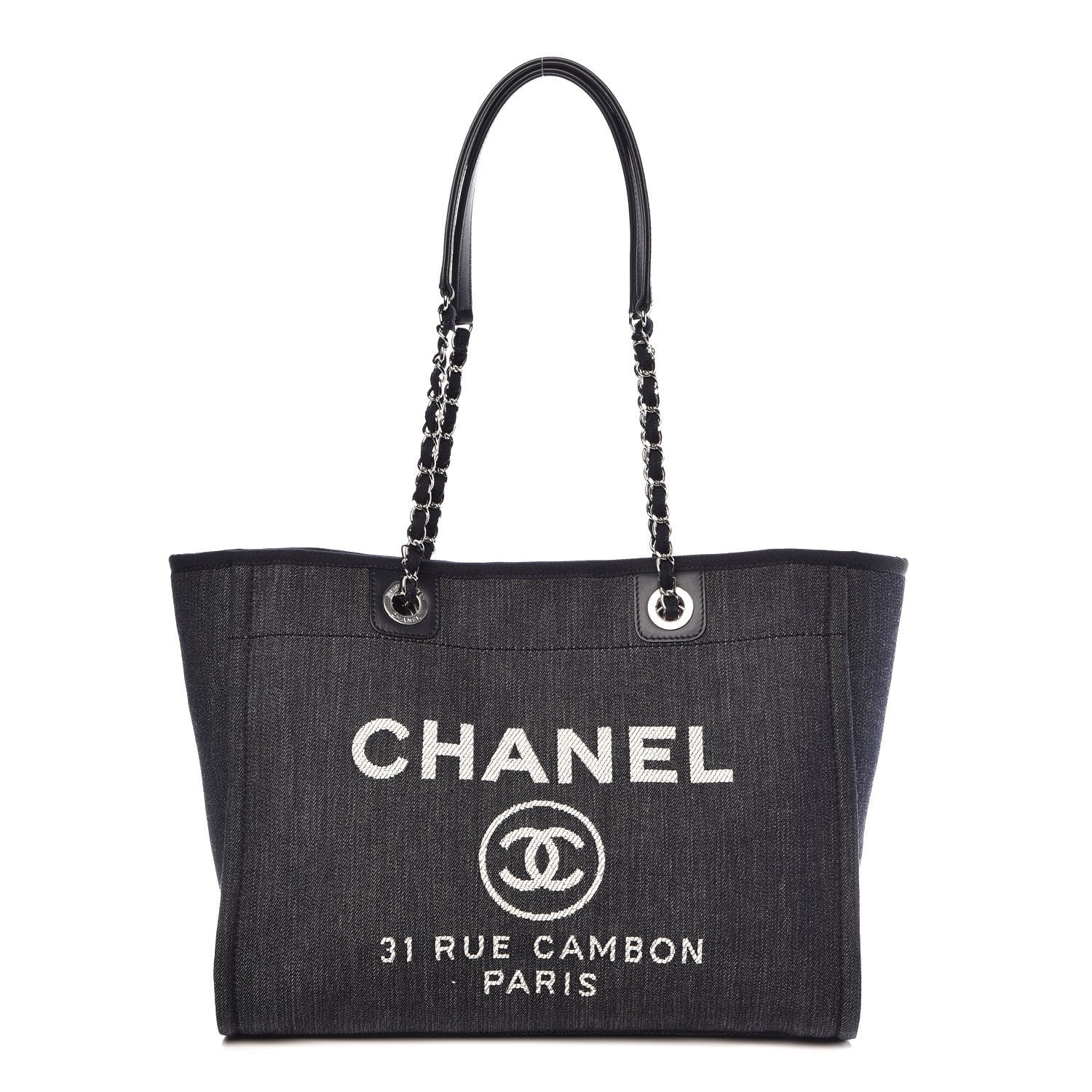 Chanel Denim Small Deauville Tote Dark Blue 1 of 9