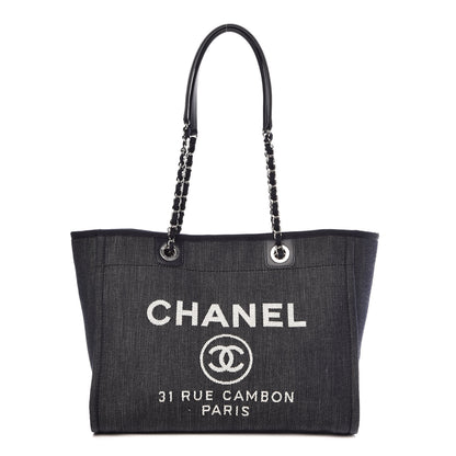 Chanel Denim Small Deauville Tote Dark Blue 1 of 9