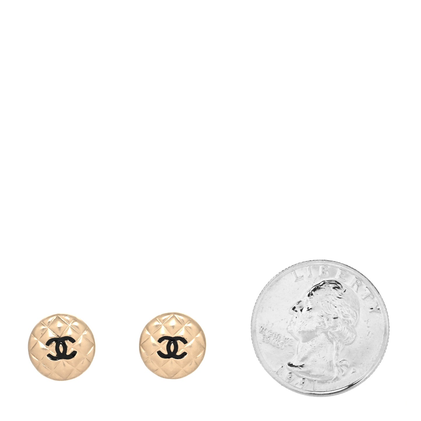 CC Quilted Round Earrings Gold Black