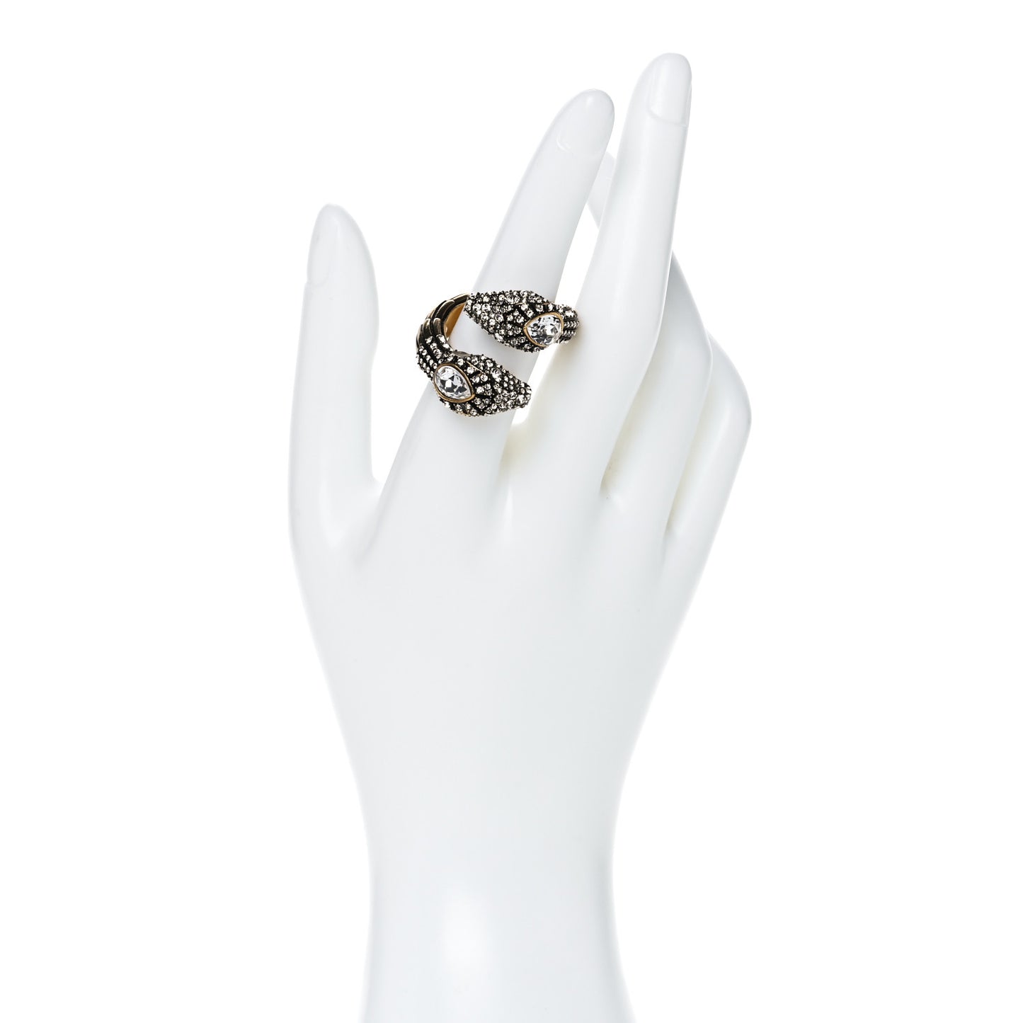 Metal Crystal Snake Ring M White Gold