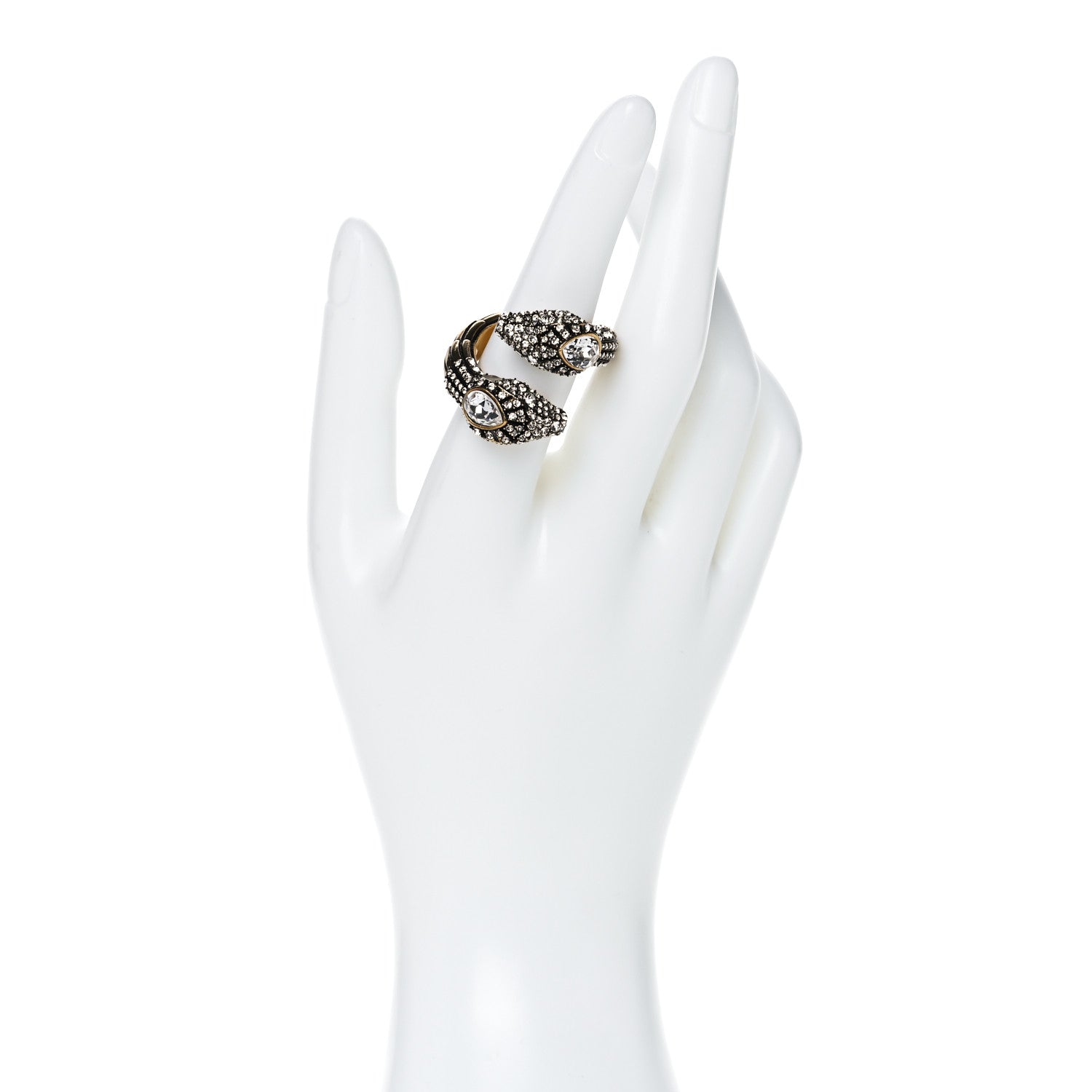 Gucci Metal Crystal Snake Ring M White Gold 2 of 7