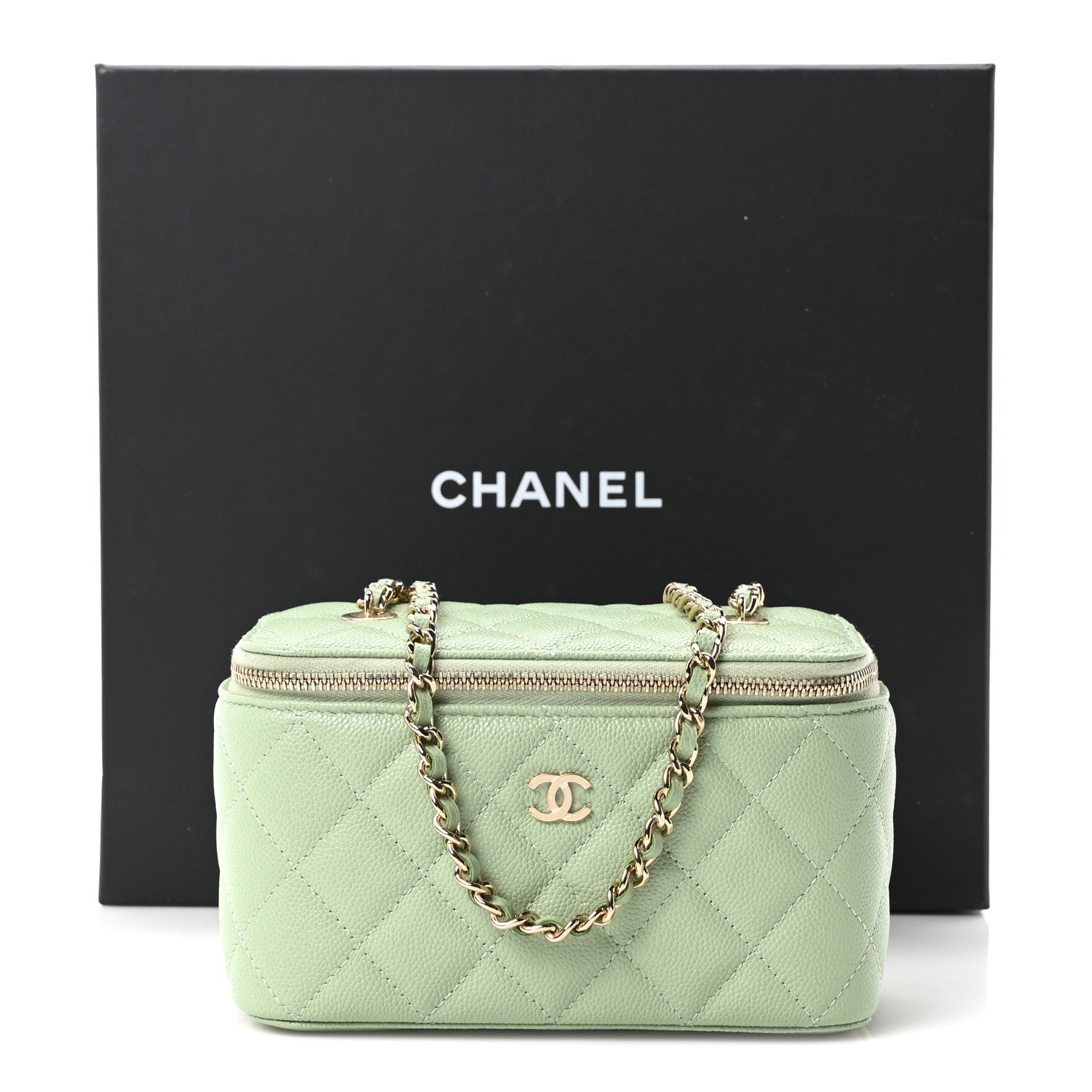 Chanel Caviar Quilted Small Vanity Case With Chain Light Green 11 of 11