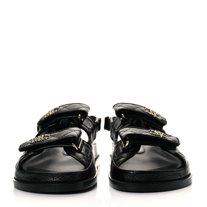 Chanel Grained Calfskin Velcro Dad Sandals 36 Black 6 of 24