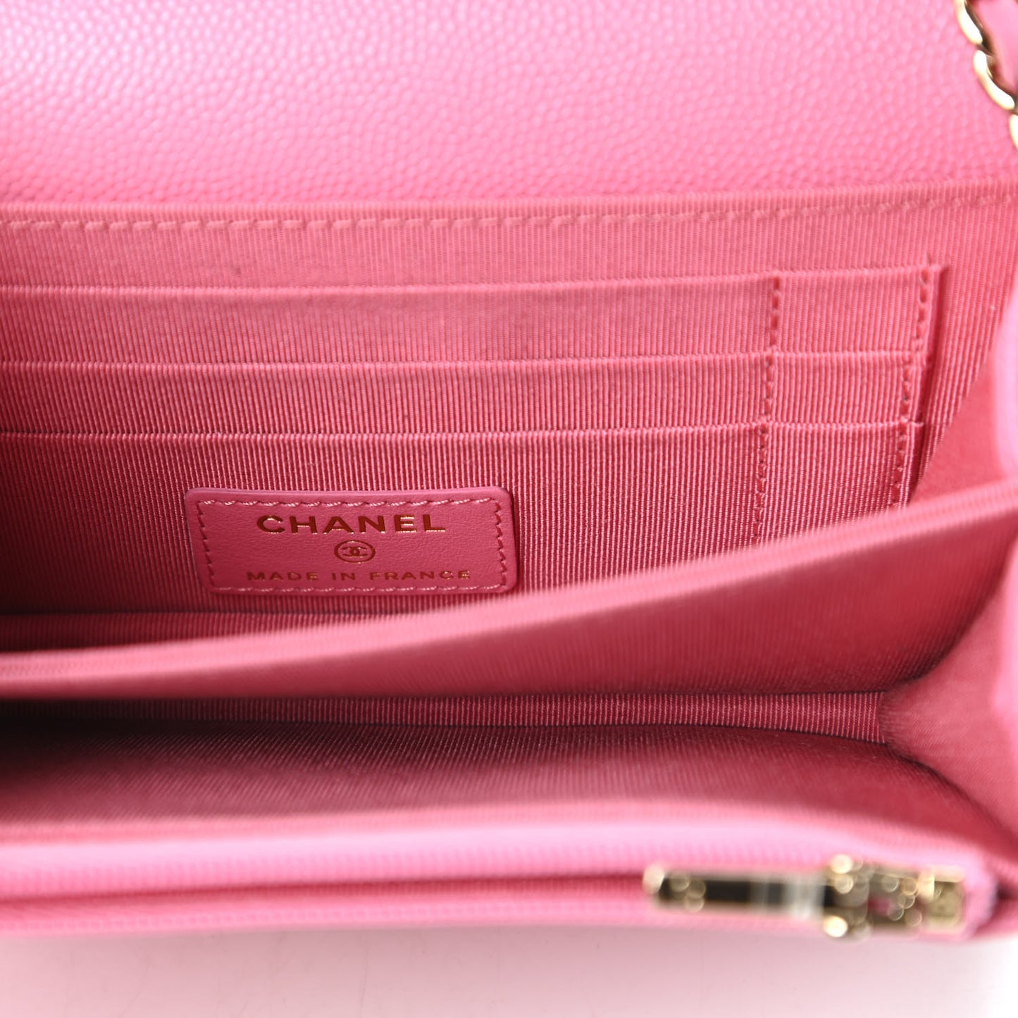 Caviar Quilted Mini Wallet On Chain WOC Pink