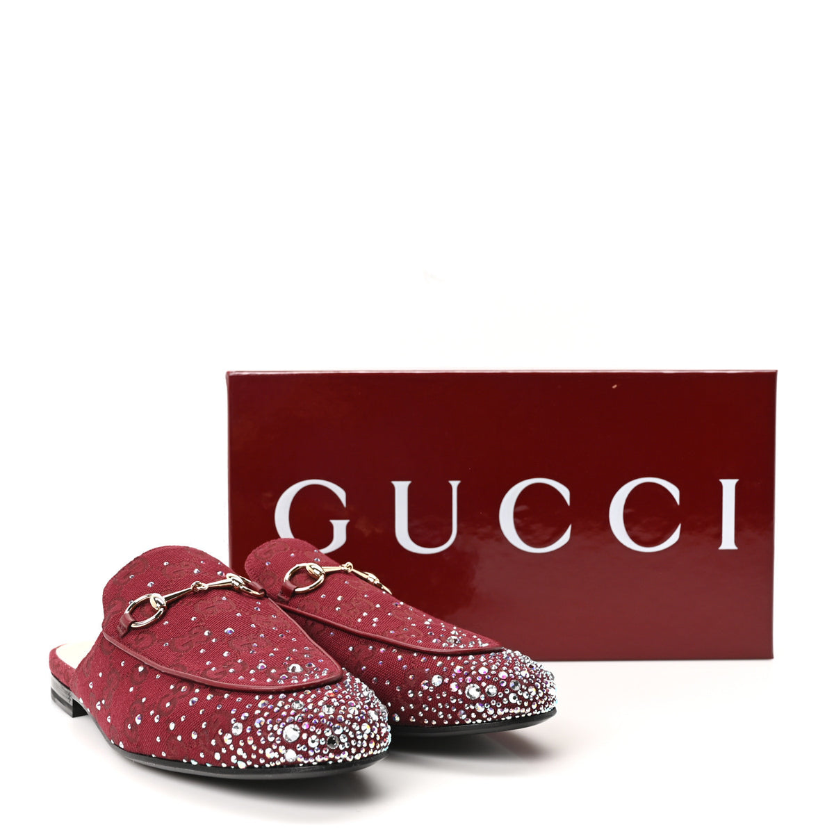 Crystal Canvas GG Monogram Nappa Womens Princetown Slippers 39 Rosso Ancora