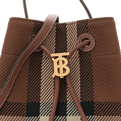 Burberry Knitted Check Calfskin TB Small Drawstring Bucket Bag Dark Birch Brown 8 of 11