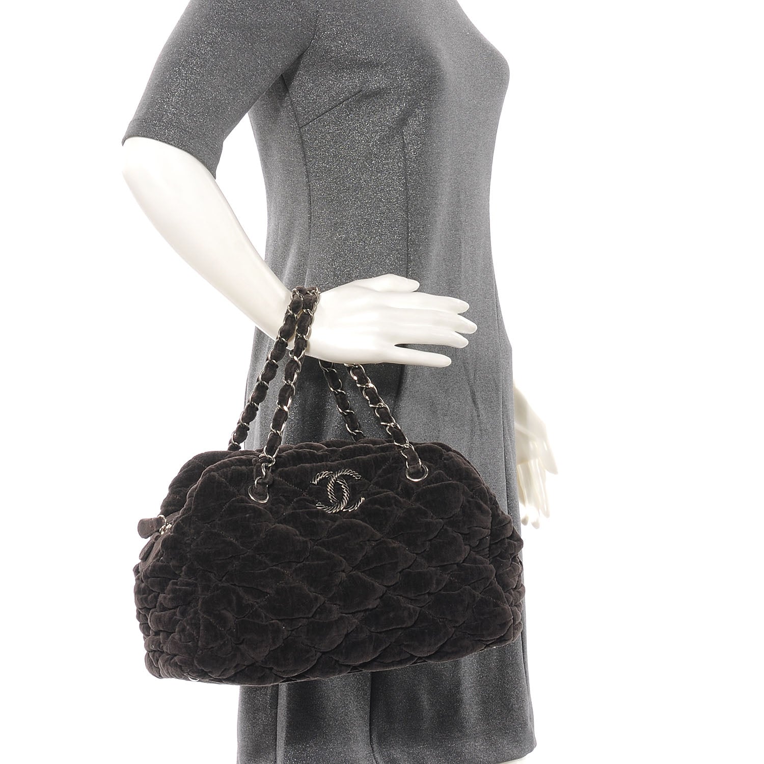 Chanel Velour Bubble Quilt Moscow Bowler Brown 2 of 8