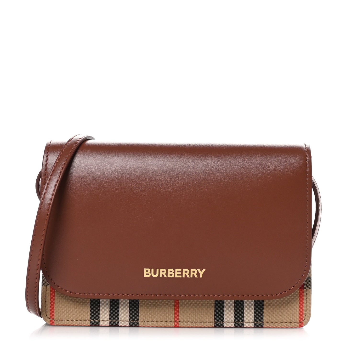 Calfskin House Check Hampshire Wallet On Chain Tan