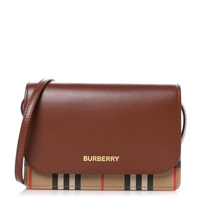 Burberry Calfskin House Check Hampshire Wallet On Chain Tan 1 of 8