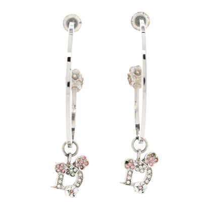 Christian Dior Crystal Flower Hoop Earrings Silver Pink 1 of 7