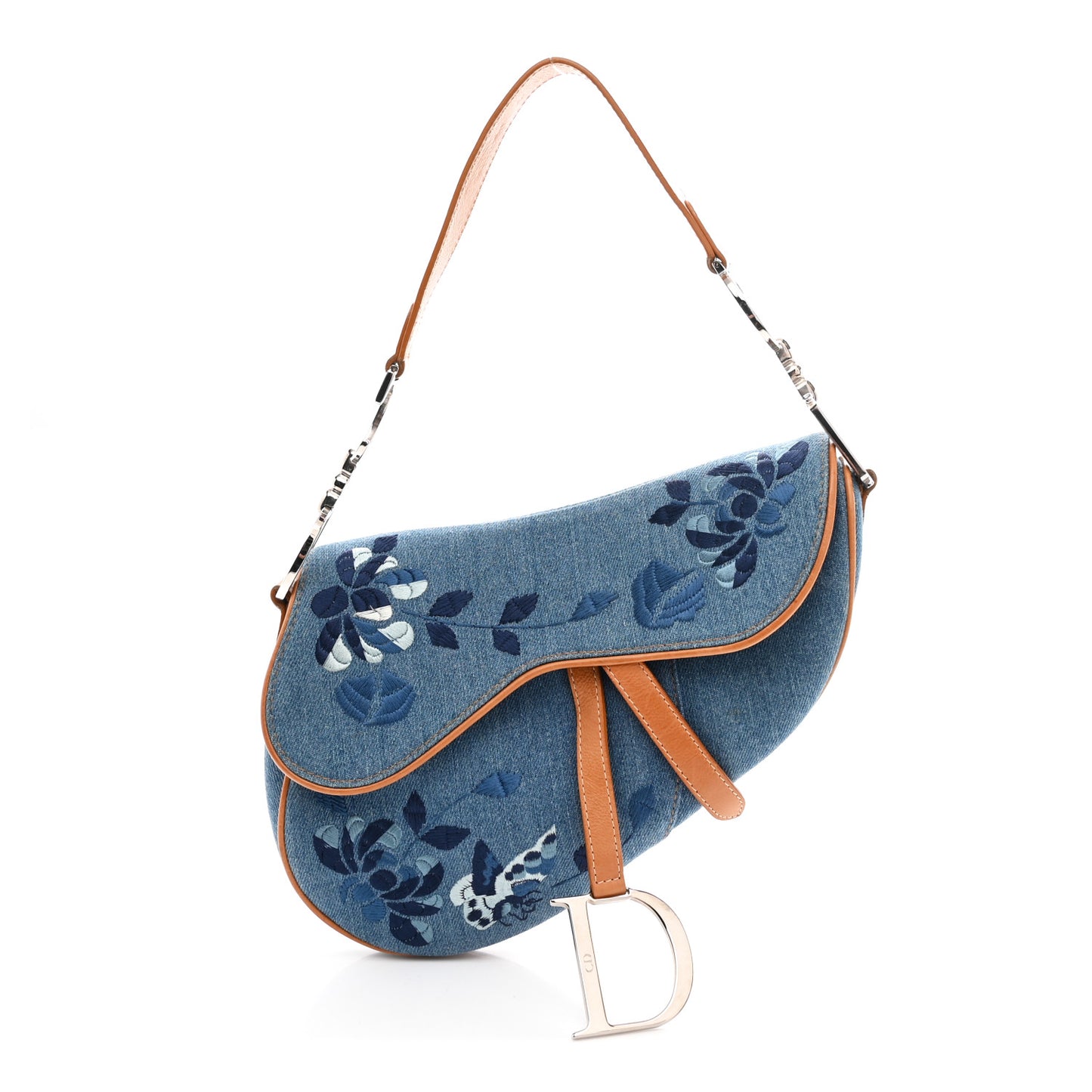 Denim Embroidered Saddle Bag Blue