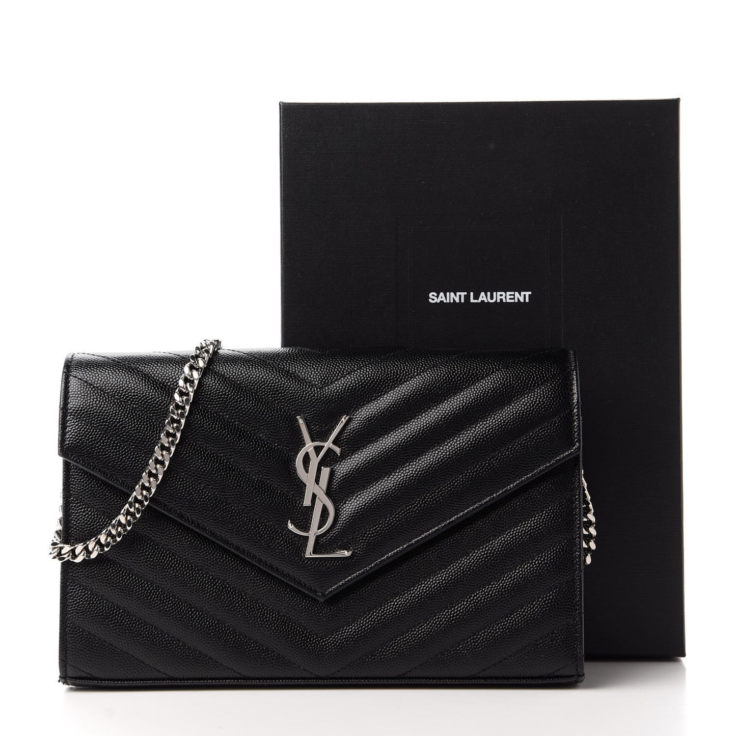 Grain De Poudre Matelasse Chevron Monogram Chain Wallet Black