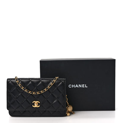 Chanel Lambskin Quilted Pearl Crush Wallet On Chain WOC Black 14 of 14