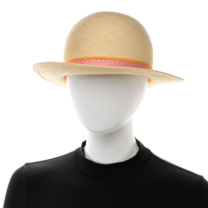 Hermes Straw Panama Brisa Fantaisie D'Etriers Greta Hat 58 Naturel Orange 2 of 8