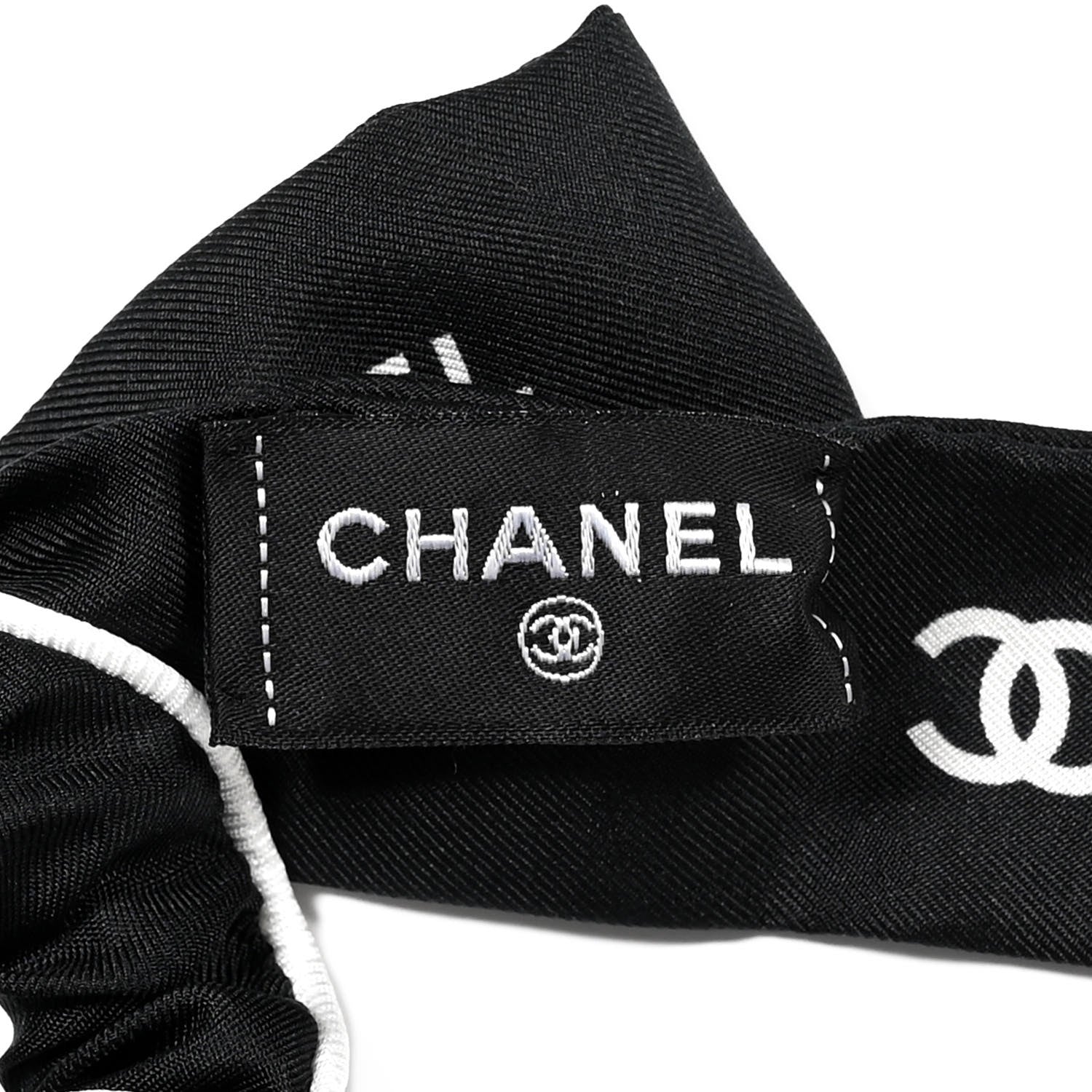Chanel Silk CC Hair Tie Black Ecru 3 of 4