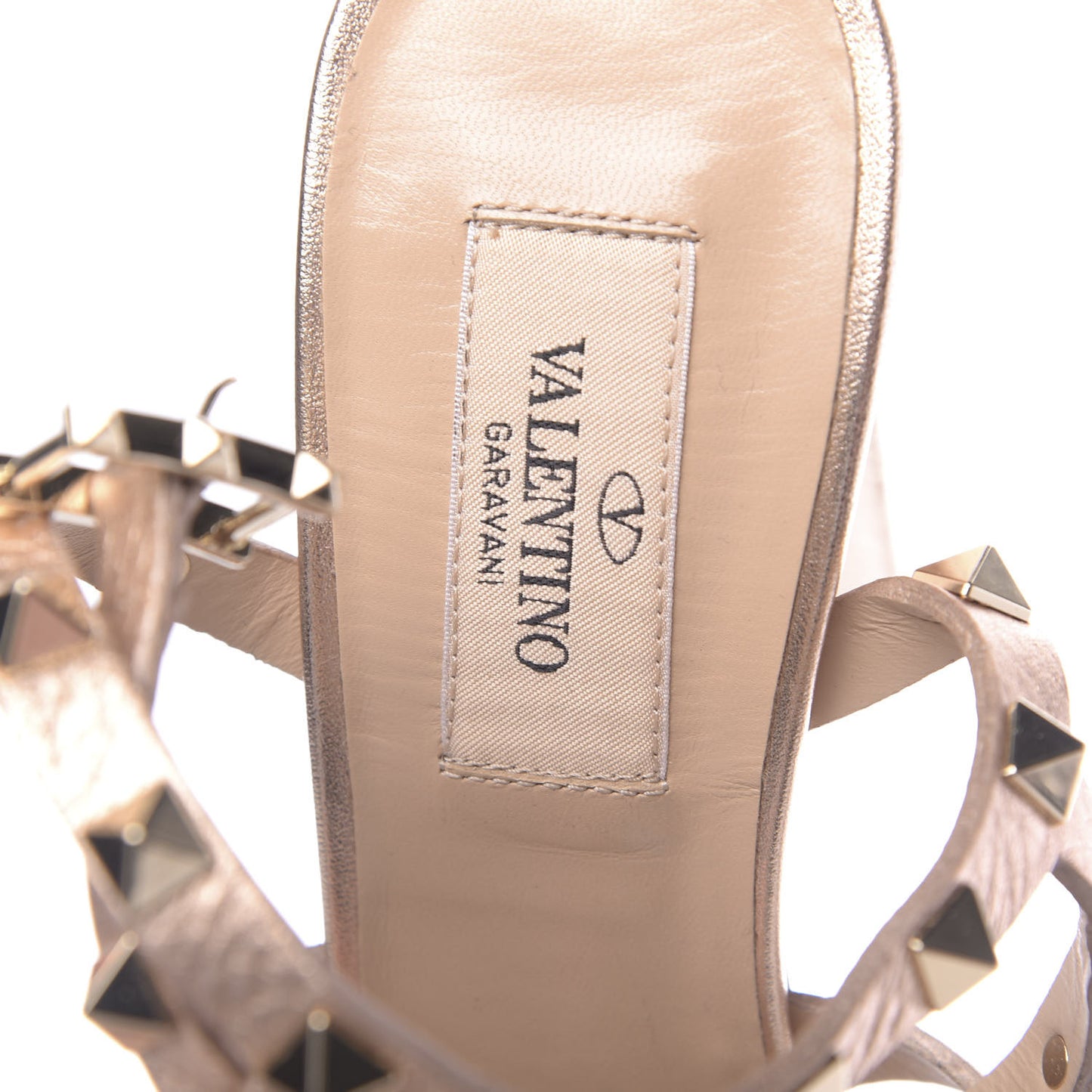 Metallic Pebbled Calfskin Rockstud 90mm City Sandals 36.5 Rame