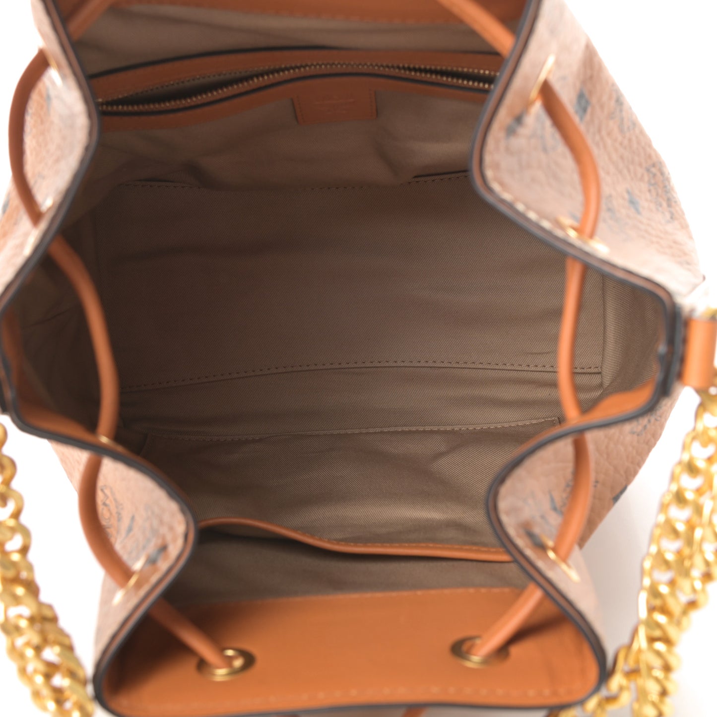 Visetos Small Soft Berlin Drawstring Bucket Bag Cognac