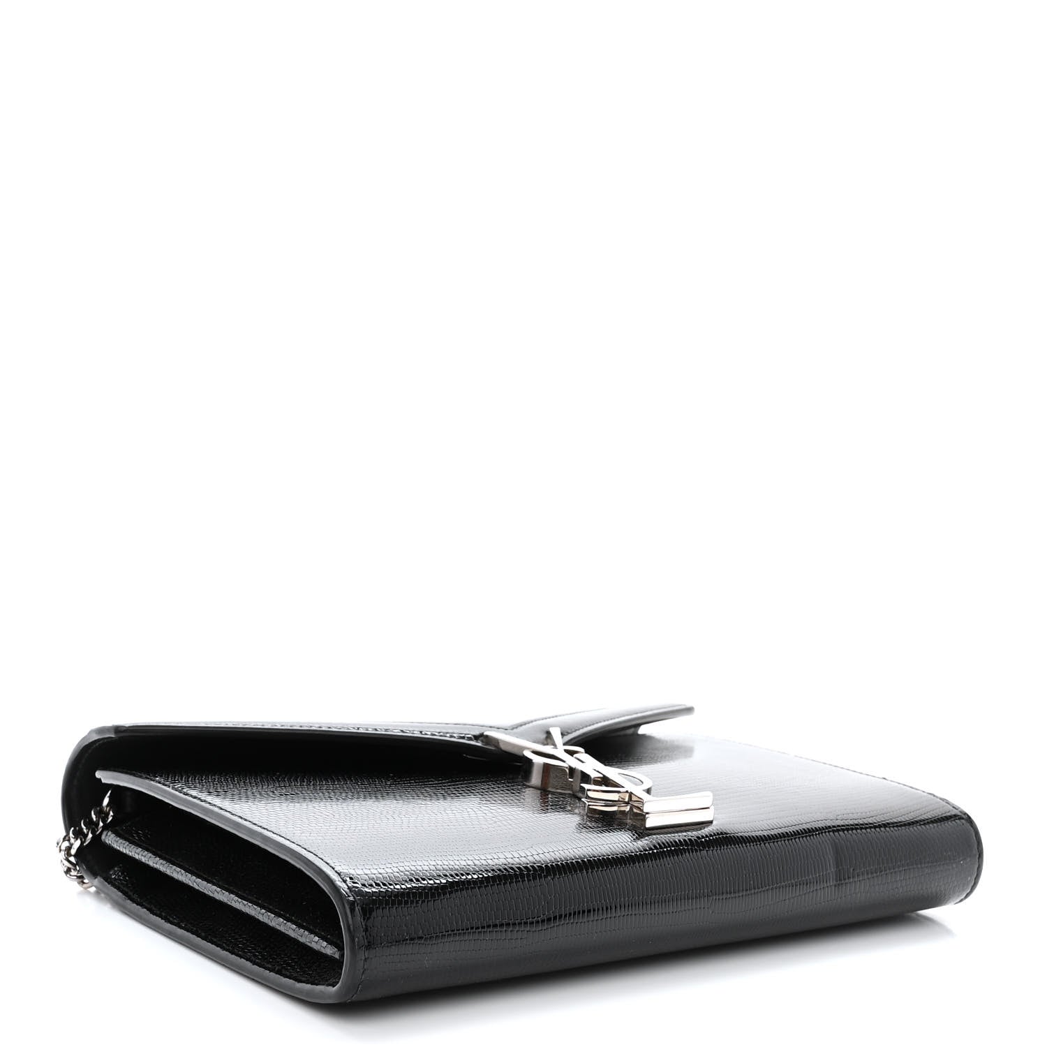 Saint Laurent Calfskin Lizard Embossed Monogram Cassandra Chain Wallet Black 4 of 13