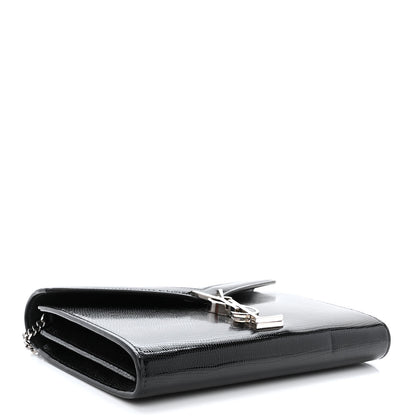 Saint Laurent Calfskin Lizard Embossed Monogram Cassandra Chain Wallet Black 4 of 13