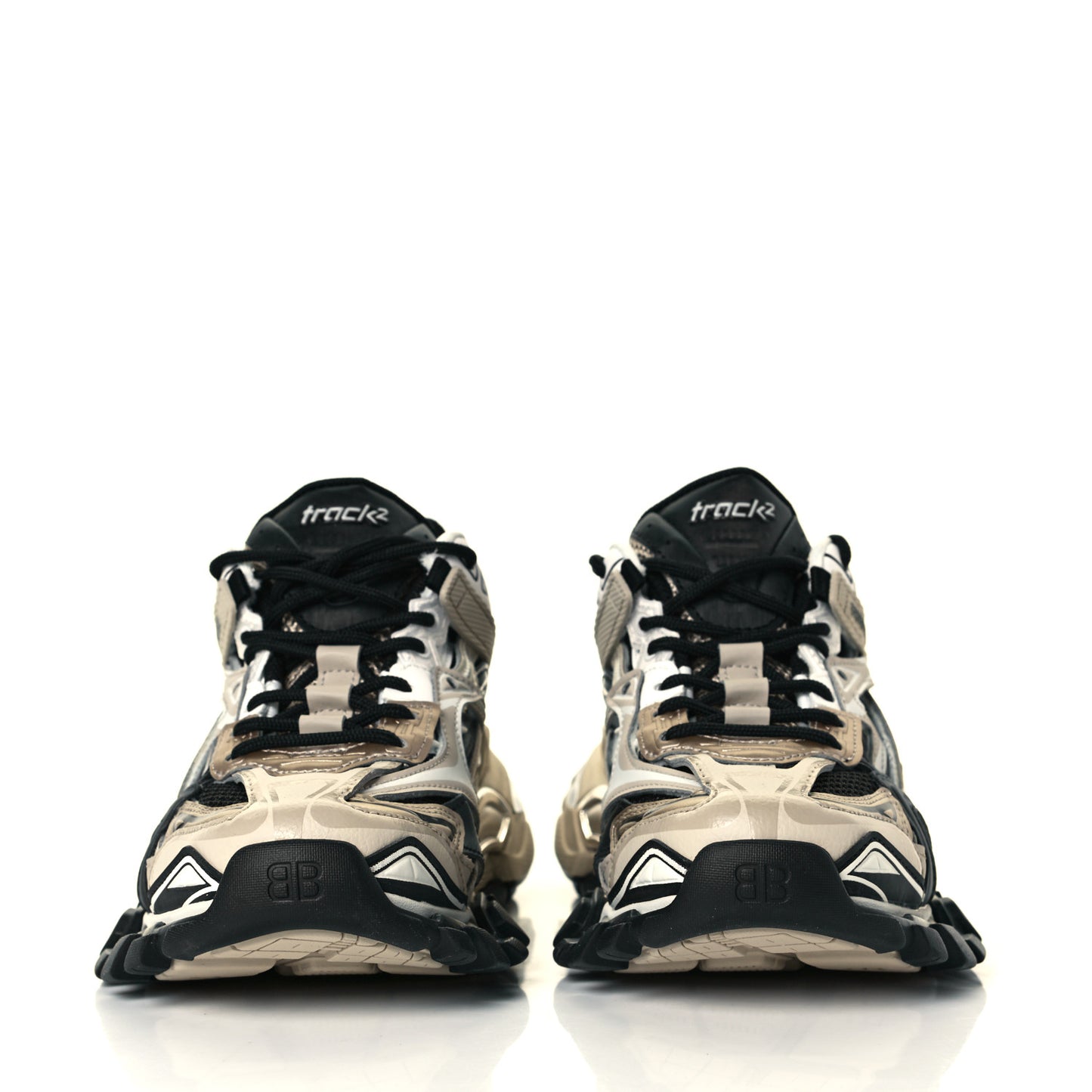 Rubber Mesh Bi-Color Womens Track.2 Open Sneakers 38 Beige Black