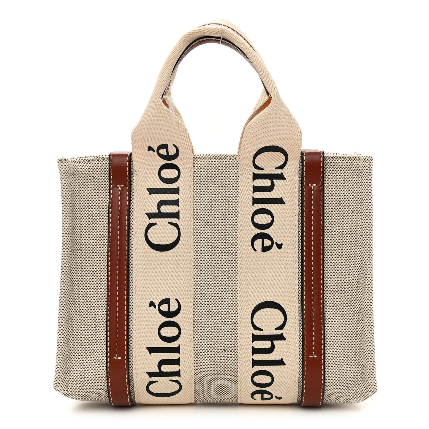 Cotton Calfskin Small Woody Ribbon Tote White Brown