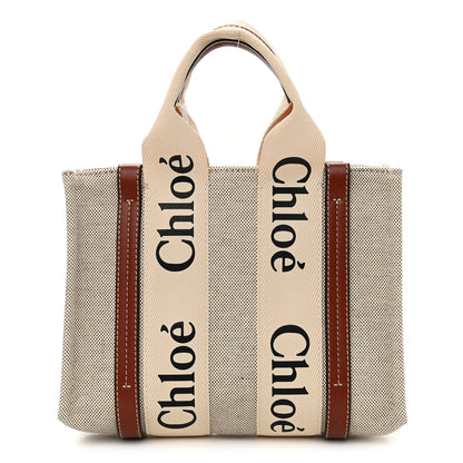 Chloe Cotton Calfskin Small Woody Ribbon Tote White Brown 1 of 11