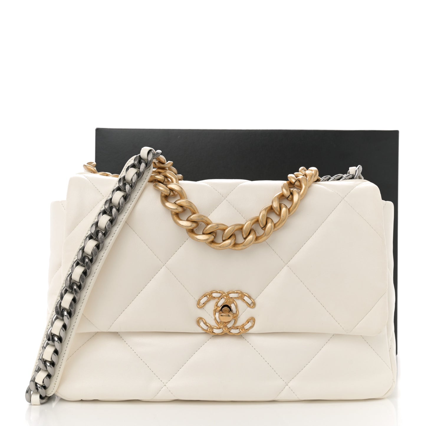 Goatskin Quilted Large Chanel 19 Flap White