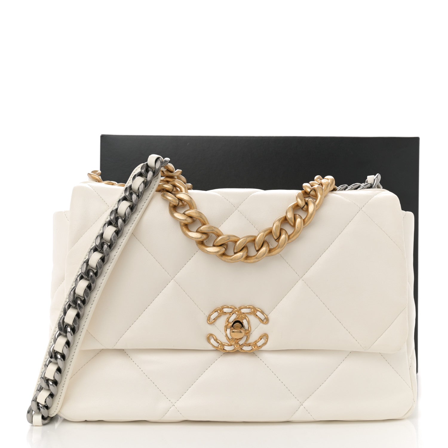 Chanel Goatskin Quilted Large Chanel 19 Flap White 13 of 13