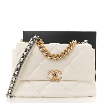 Chanel Goatskin Quilted Large Chanel 19 Flap White 13 of 13