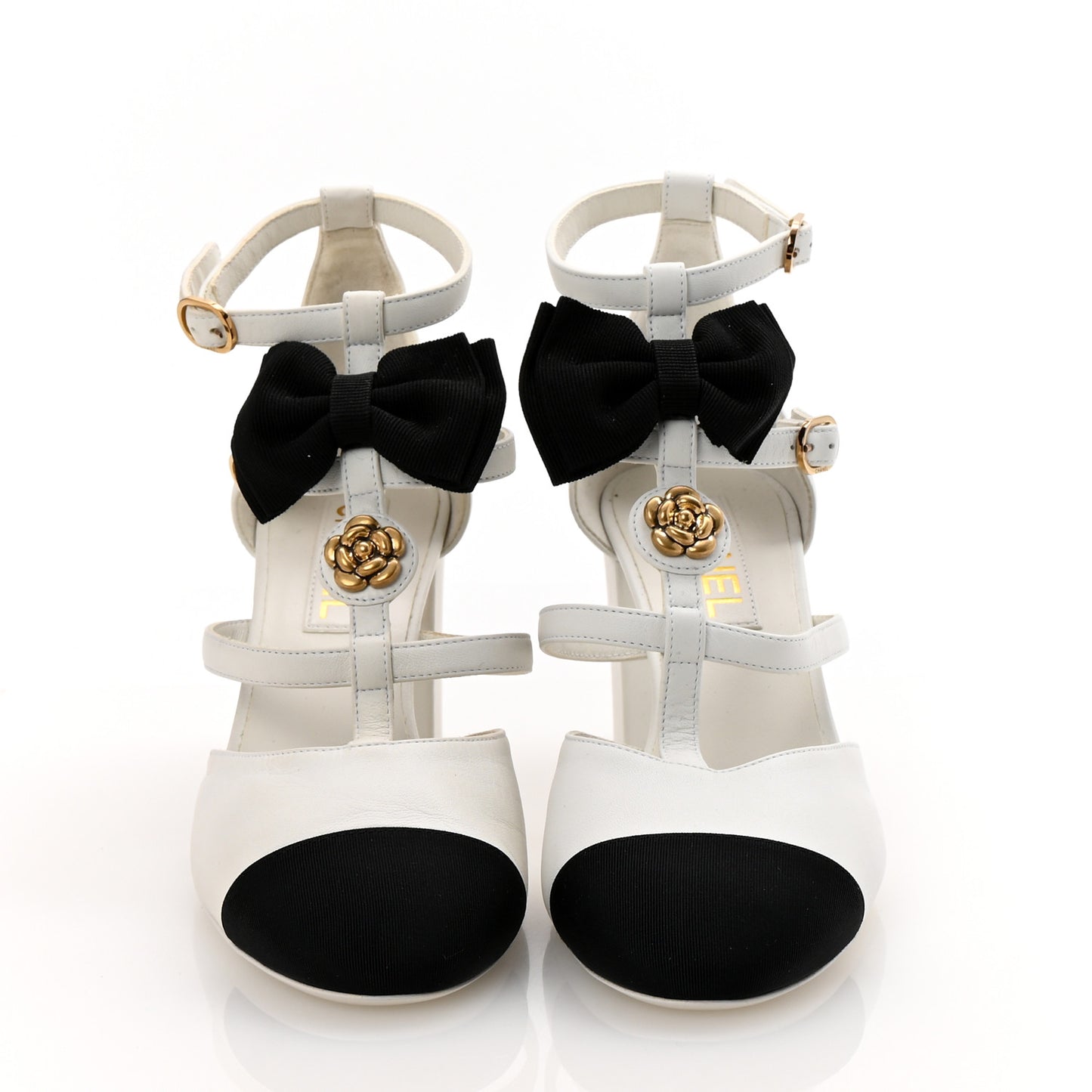 Lambskin Grosgrain Bow Camellia Mary Jane Pumps 38 White Black