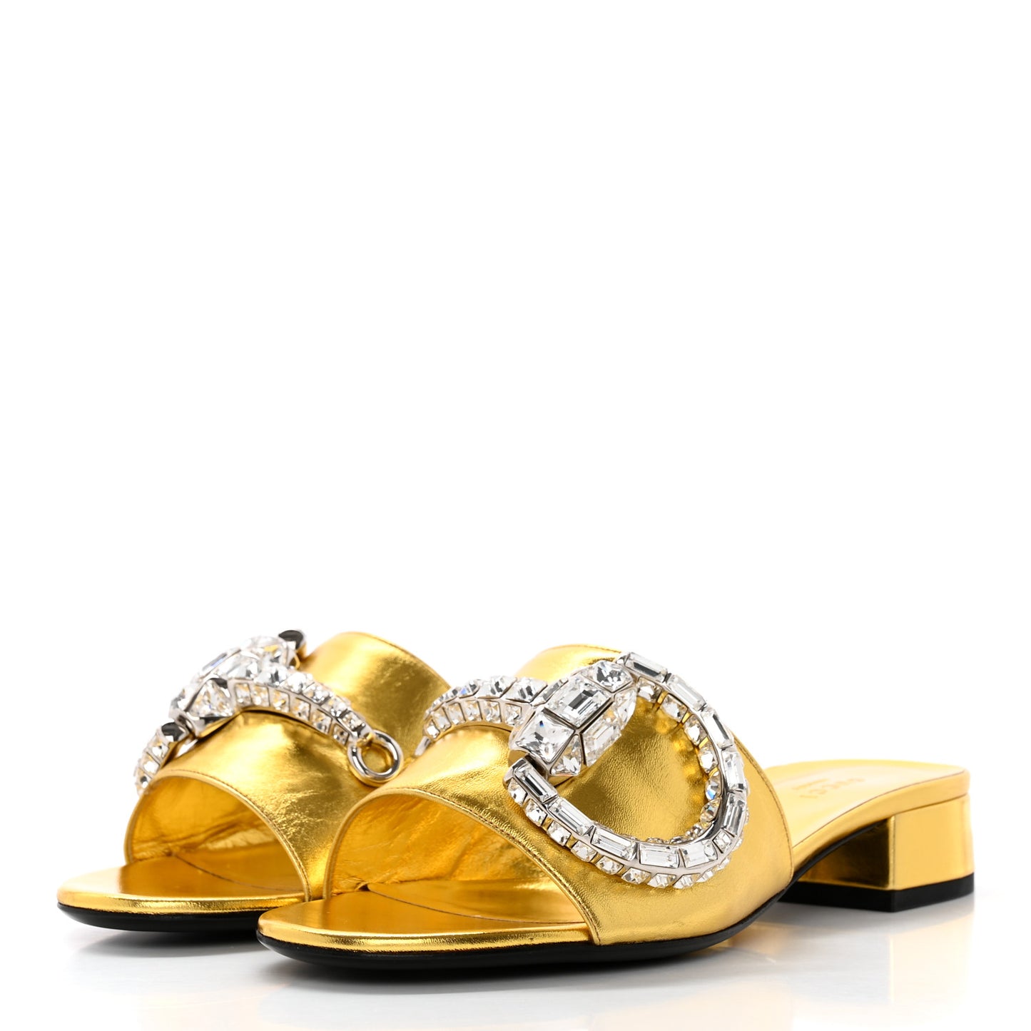 Suede Crystal Maxine Horsebit Slide Sandals 37 Gold
