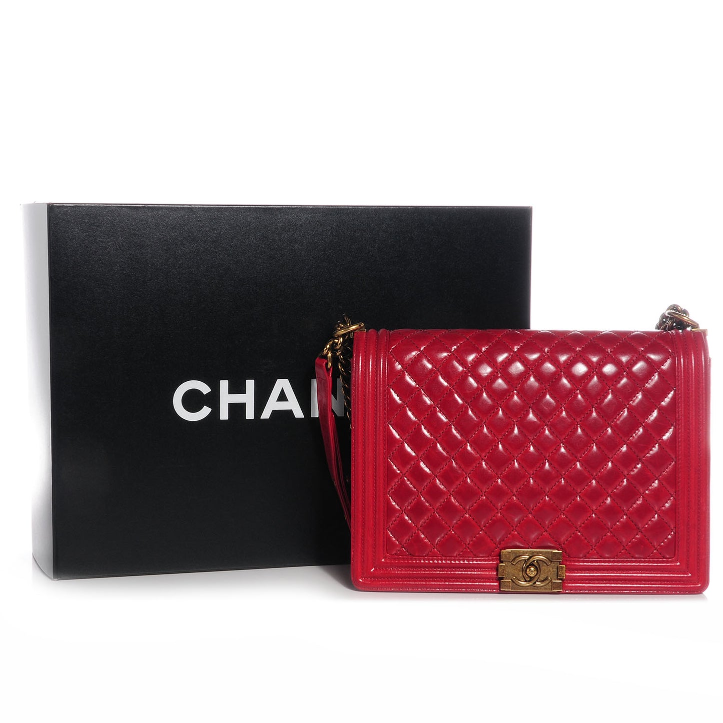 Calfskin Quilted Large Boy Flap Red