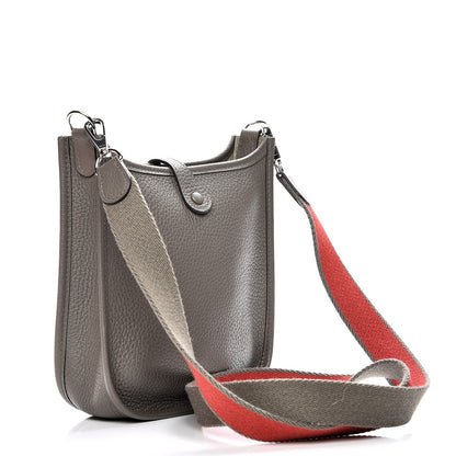 Hermes Taurillon Clemence Amazone Evelyne TPM Etain Rouge Casaque 3 of 8