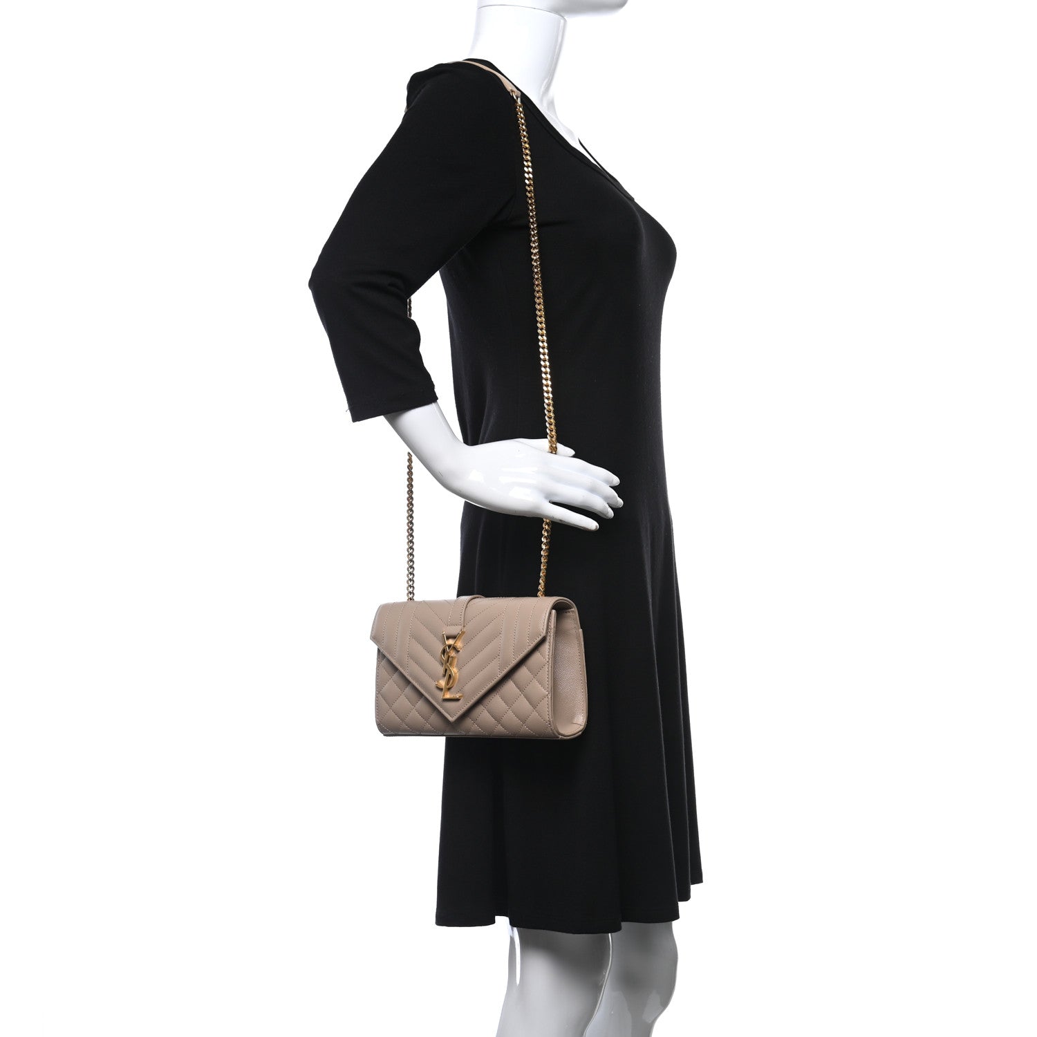 Saint Laurent Grain De Poudre Textured Mixed Matelasse Triquilt Small Monogram Satchel Dark Beige 2 of 8