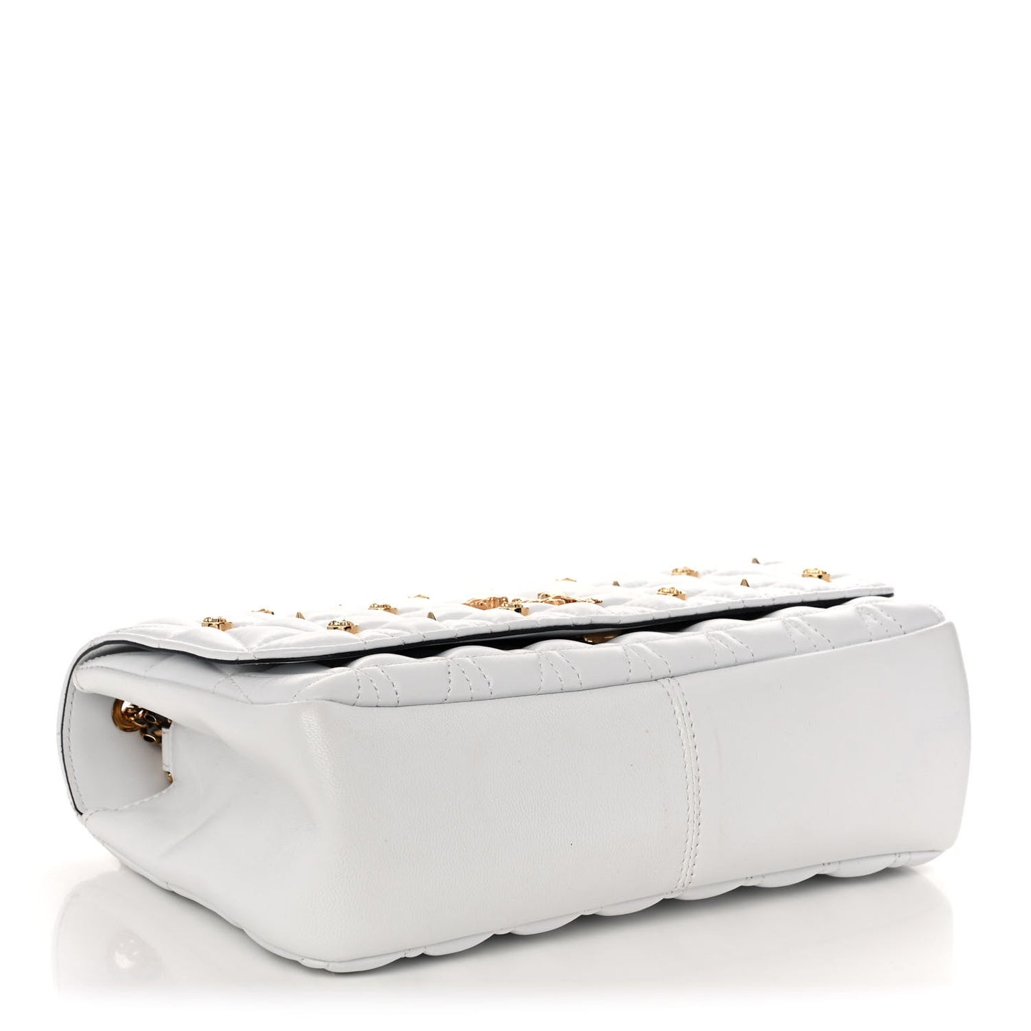 Nappa Quilted Studded Virtus Shoulder Bag White