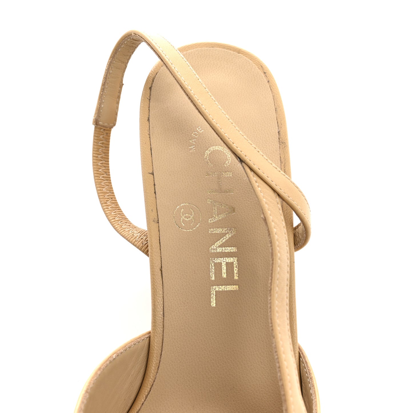Goatskin Grosgrain Cap Toe CC Slingback Pumps 37.5 Beige Black