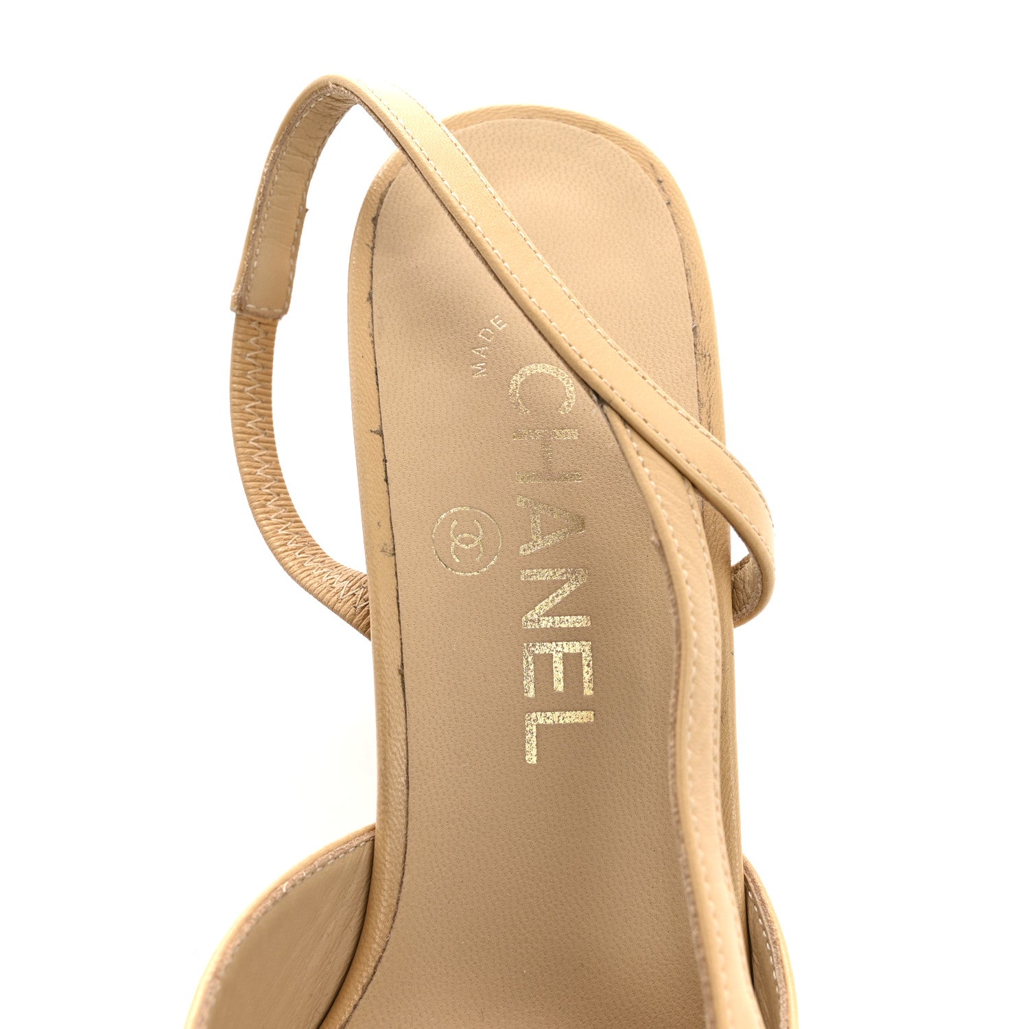 Chanel Goatskin Grosgrain Cap Toe CC Slingback Pumps 37.5 Beige Black 7 of 10