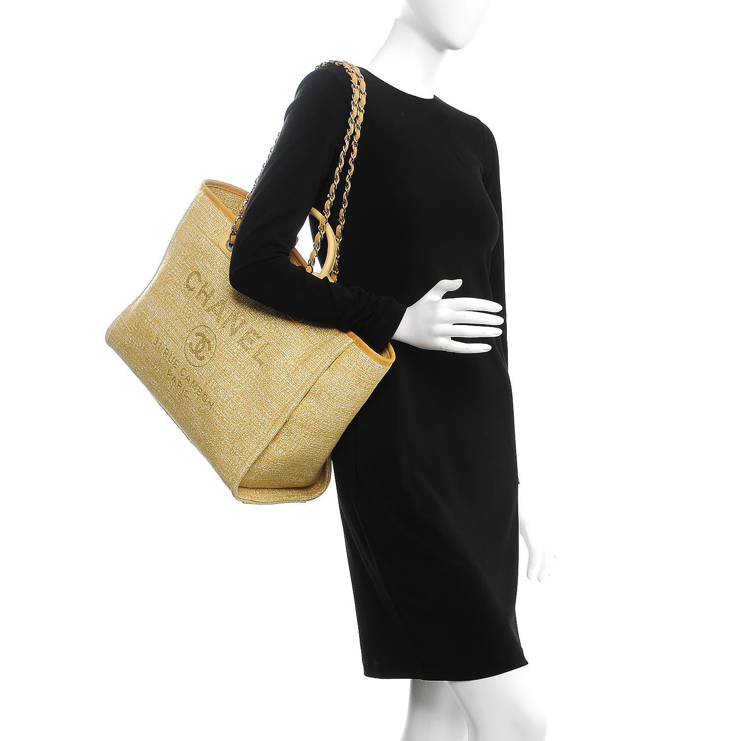 Chanel Canvas Medium Deauville Tote Light Yellow 2 of 9