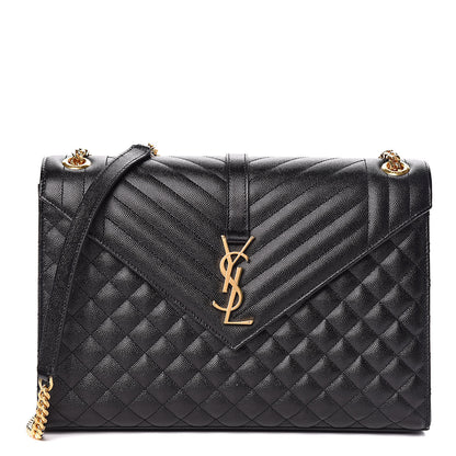 Saint Laurent Grain De Poudre Textured Mixed Matelasse Large Triquilt Monogram Satchel Black 1 of 10