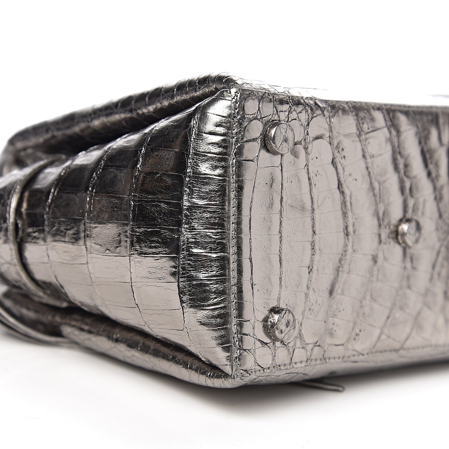 Metallic Crocodile Top Handle Shoulder Bag Silver